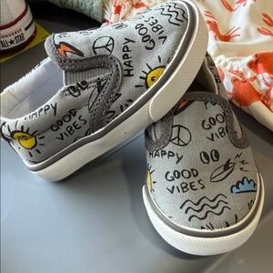 Gymboree Grey Slip-On Sneakers with Yellow and Blue Accents